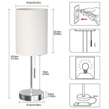 Load image into Gallery viewer, DEEPLITE Small Table Lamp, Bedside Lamp with USB Port, Simple Designed Modern Lamps for Bedrooms Living Room Office Nightstand Side/End Table, Brushed Nickel Metal Base, White Lampshade (Set of 2)