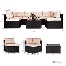 Load image into Gallery viewer, Allewie Patio Furniture Set 7 Pieces Outdoor Furniture with Seat Cushions and Tempered Glass Coffee Table, Wicker Patio Conversation Sets for Backyard, Porch, Balcony, Poolside, Khaki & Black