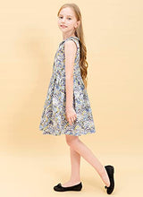 Load image into Gallery viewer, maoo garden Girls Floral Cotton Summer Sundress Long Sleeveless Pleated Holiday Party Ruffle Neck Dress 116 Blue 3-4Y