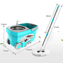 Load image into Gallery viewer, Tsmine Spin Mop Bucket System Stainless Steel Deluxe 360 Spinning Mop Bucket Floor Cleaning System with 6 Microfiber Replacement Head Refills,61"Extended Handle, 2x Wheel for Home Cleaning - MINT