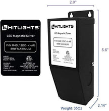 Load image into Gallery viewer, HitLights 40 Watt Dimmable LED Driver, 12V Magnetic Power Supply - 110V AC - 12V DC LED Transformer. Compatible with Lutron and Leviton for LED Strip Lights, Constant Voltage LED Products