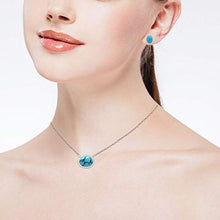 Load image into Gallery viewer, 925 Sterling Silver 8x6 Oval Shape Simulated Turquoise Pendant Necklace, 16"+ 2" Extender and Stud Earrings, Jewelry Set for Women Girls