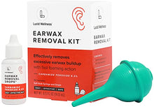 Load image into Gallery viewer, Lucid Wellness: Ear Wax Removal Kit With 6.5% Urea Hydrogen Peroxide Drops (0.5oz) - Ear Wax Drops for Adults, Ear Cleaner Foaming Formula and Bulb Syringe Ear Wax Removal Tool - Ear Cleaning Supplies