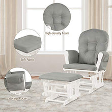 Load image into Gallery viewer, Costzon Baby Glider and Ottoman Cushion Set, Wood Baby Rocker Nursery Furniture, Upholstered Comfort Nursery Chair & Ottoman with Padded Arms (Light Gray)