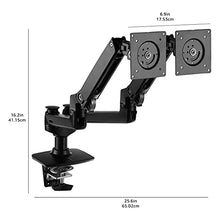 Load image into Gallery viewer, Amazon Basics Dual Monitor Stand - Lift Engine Arm Mount, Aluminum - Black