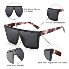 Load image into Gallery viewer, FEISEDY Fashion Siamese Lens Sunglasses Women Men Succinct Square Style UV400 B2470 (Black & Marbling, 60)