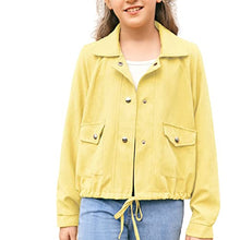 Load image into Gallery viewer, Girls Lightweight Button Down Tops with Pocket Solid Long Sleeve Fall Jackets Drawstring Lapel Casual Coats 5-14 Year