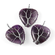 Load image into Gallery viewer, Top Plaza Natural Amethyst Healing Crystals Necklace Silver Tree of Life Wire Wrapped Heart Shape Stone Pendant for Womens Girls Ladies
