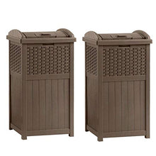 Load image into Gallery viewer, Suncast GHW1732 15.75" x 16" x 31.6" Trashcan Hideaway Outdoor Commercial 33 Gallon 31.6" Resin Garbage Waste Bin with Lid in Brown for Garage, 2 Pack