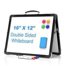 Load image into Gallery viewer, Small Dry Erase White Board 16" x 12" Portable Foldable Magnetic Double-Sided,Personal Desktop Tabletop Whiteboard Easel for Office, Home, School (Black)