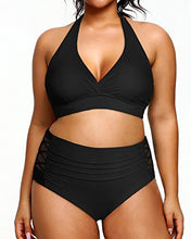 Load image into Gallery viewer, Yonique Womens Two Piece Plus Size Halter Bikini Swimsuits High Waisted Swimwear Tummy Control Bathing Suits Black 24Plus
