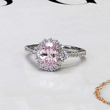 Load image into Gallery viewer, Platinum Plated 925 Sterling Silver Ring 1.2 carat Oval Super Light Pink CZ Stone Halo Ladies Cocktail Ring (Size 5 to 9), 6