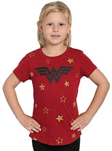 Load image into Gallery viewer, DC Comics Girls T-Shirt Wonder Woman Logo & Stars Print (Dark Red, Medium 7-8)
