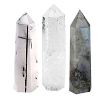 Load image into Gallery viewer, CrystalTears Set of 3 Natural Quartz Rutilated Labradorite Clear Crystal Self Standing Healing Crystal Point Faceted Prism Wand Reiki Balancing