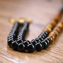 Load image into Gallery viewer, COAI Tree of Life Pendant Tiger Eye Obsidian Stone 108 Beads Mala Necklace