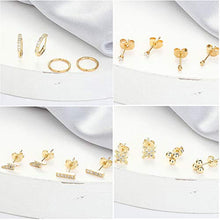 Load image into Gallery viewer, IRONBOX 12Pairs Dangle Hoop Earrings Evil Eye Earrings Starburst Earrings Gold Chain Earrings Mini Hoop Ball Bar Studs Set for Women