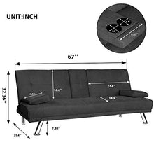 Load image into Gallery viewer, MIERES Modern Convertible Futon Sofa Bed for Living Room Fold Up & Down Recliner Couch w/Metal Legs and 2 Cup Holders Sleeper Daybed, for Small Spaces, Dark Gray