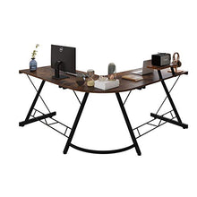 Load image into Gallery viewer, Corner Side L Shaped Table, Home Office Computer Desk with Small Desktop Shelf, Study Writing Desk with Round Fillet Edge, Desks for SOHO, Gaming Workstation with Monitor Stand (Rustic Brown)