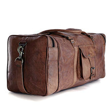 Load image into Gallery viewer, Leather duffel bag large 24 Inch Square Duffel Travel Gym Sports Overnight Weekender Leather Bag for men and women by Komal's Passion Leather