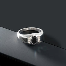 Load image into Gallery viewer, Gem Stone King 1.72 Ct Oval Black Sapphire White Created Sapphire 925 Sterling Silver Men's Ring (Size 11)