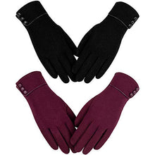 Load image into Gallery viewer, Womens Winter Warm Gloves, Touchscreen Texting Fleece Lined Windproof Driving Gloves Hand Warmer By Alepo (Black&Burgundy-L)