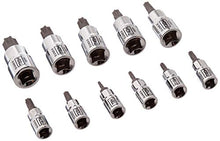 Load image into Gallery viewer, 11Pc 1/4" & 3/8" Dr Chrome Tamperproof Star Bit Socket Rail
