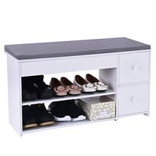 Load image into Gallery viewer, 2 Tier Shoe Rack Bench with Cushion & 2 Drawer, shamoluotuo Shoe Organizer Sponge Padded Seat, Entryway Seat Storage Shelf, Storage Cabinet Hallway Furniture, Storage Stool for Home Entryway (White)