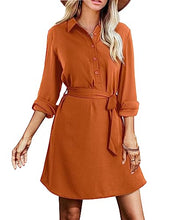 Load image into Gallery viewer, Amoretu Women's Fall Tie Waist Long Sleeve Dresses Tunic Shirt Dress, Orange XXL
