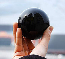 Load image into Gallery viewer, JIC Gem Black Obsidian Sphere Ball Polished Natural Fengshui Healing Decoation Crystal Meditation Ball (2.2", 55mm) with Base