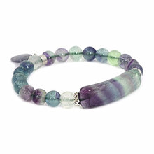 Load image into Gallery viewer, Natural Fluorite Gem Semi Precious Gemstone Love Heart Charm Stretch Bracelet