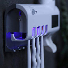 Load image into Gallery viewer, SZSY Rechargeable Solar Power Led Disinfection Wall Mounted Toothbrush Holder for Bathroom with 4 Toothbrush Holder 1 Shaver-White