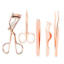 Load image into Gallery viewer, Arroyner 5 Pieces Eyelash Applicator Tool False Eyelashes Applicator Eyebrow Curler Eyebrow Scissors (Rose Golden)