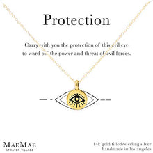 Load image into Gallery viewer, MAEMAE Evil Eye 14k Gold Filled Spiritual Necklace | Evil Eye Pendant | 10mm Gold Plated Charm | 16”+2" Extension