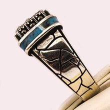 Load image into Gallery viewer, Solid 925 Sterling Silver Rings for Men Turkish Handmade Simulated Turquoise on Band Luxury Design Premium Quality (11.25)