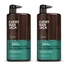 Load image into Gallery viewer, Every Man Jack Sea Minerals + Citron Mens 3-in-1 All Over Wash for All Skin and Hair Types - Notes of Sea Mineral, Bergamot, Citrus - Cleanse, Nourish, and Protect Your Skin and Hair with Naturally Derived Soy Proteins, Aloe, Glycerin - 2 Bottles