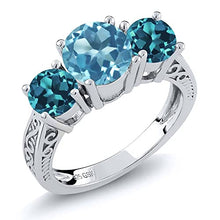 Load image into Gallery viewer, Gem Stone King 925 Sterling Silver Swiss Blue and London Blue Topaz 3-Stone Women's Ring (2.40 Cttw) (Size 7)