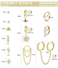 Load image into Gallery viewer, IRONBOX 12Pairs Dangle Hoop Earrings Evil Eye Earrings Starburst Earrings Gold Chain Earrings Mini Hoop Ball Bar Studs Set for Women