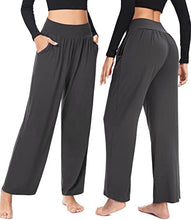 Load image into Gallery viewer, ASIMOON Yoga Pants for Women with Pockets Comfy Wide Leg Sweatpants Soft High Waist Womens Lounge Running Pajama Pants Dark Grey