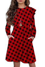 Load image into Gallery viewer, HOSIKA Girls Christmas Plaid Dress Long Sleeve A-Line Twirly Pleated Swing Party Dresses for Toddler Kids 6-12 Years Red XL