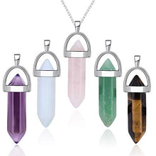 Load image into Gallery viewer, 5pcs Crystal Necklace Hexagonal Pendant Gemstone Chakra Healing Crystal Necklace
