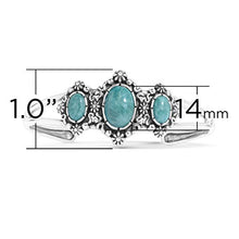 Load image into Gallery viewer, American West Sterling Silver Green Turquoise Gemstone 3-Stone Floral Filigree Cuff Bracelet Size Small