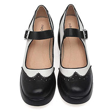 Load image into Gallery viewer, JARO VEGA Mary Jane Shoes for Women Lolita, Retro 50s Preforated Wingtip Platform Saddle Oxfords Black White Size 8.5