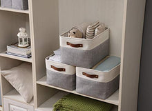 Load image into Gallery viewer, DECOMOMO Foldable Storage Bin | Collapsible Sturdy Fabric Storage Basket Cube W/Handles for Organizing Shelf Nursery Toy Closet (Grey and White, Large - 3 Pack)