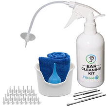Load image into Gallery viewer, Ear Wax Removal Tool by Tilcare - Ear Irrigation Flushing System for Adults & Kids - Perfect Ear Cleaning Kit - Includes Basin, Syringe, Curette Kit, Towel and 30 Disposable Tips
