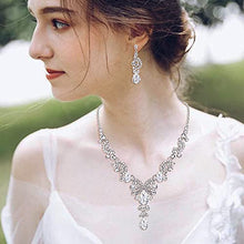 Load image into Gallery viewer, EVER FAITH Wedding Jewelry Sets for Brides Rhinestone Crystal Bridal Floral Wave Teardrop Necklace Earrings Set Clear Silver-Tone