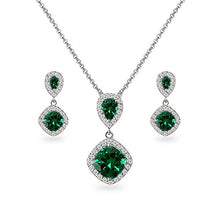 Load image into Gallery viewer, Sterling Silver Simulated Emerald & White Topaz Dangle Earrings & Necklace Set