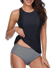 Load image into Gallery viewer, Holipick Women Black Tankini Swimsuits High Neck Swim Tank Tops Tummy Control Two Piece Bathing Suits Halter Swimwear S