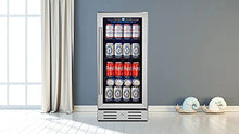 Load image into Gallery viewer, Kalamera 15 & 24 inch 96 or 154 Cans Capacity Beverage Cooler - Built in Counter or Freestanding - for Soda, Water, Beer or Wine - For Kitchen or Bar with Blue Interior Light