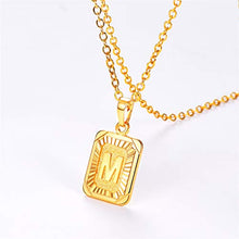 Load image into Gallery viewer, U7 Gold Monogran Necklace A-Z 26 Letters Pendant Men Womens Fashion Jewelry 18K Gold Plated Square Pendants Capital Initial Necklaces (M)