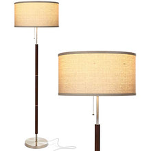 Load image into Gallery viewer, Brightech Carter - Floor Lamp for Mid Century Modern Living Rooms - Contemporary Office & Bedroom Standing Light - Tall Pole, Drum Shade Lamp with Walnut Wood Finish